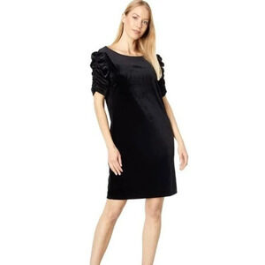 Marina Velvet Shirred Sleeve Dress in Black Size‎ 12 NWT $109